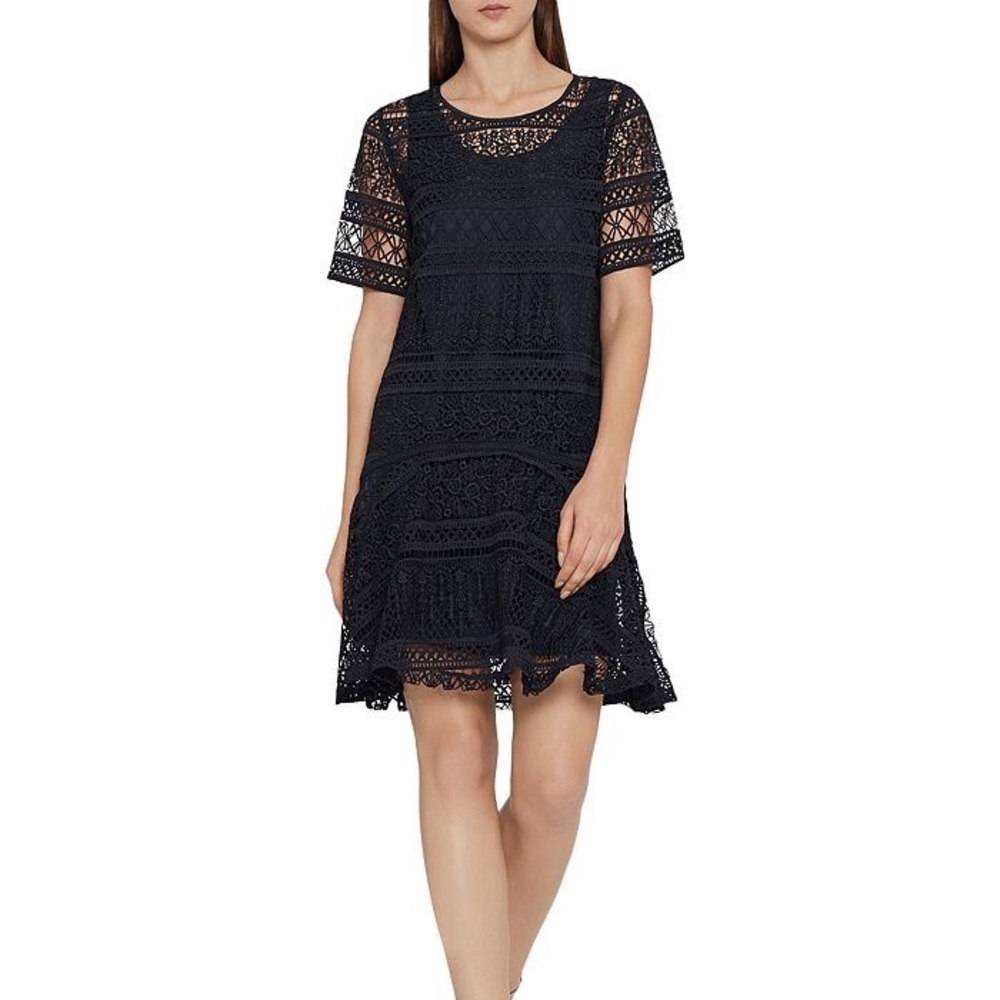 REISS Linda Lace Overlay Dress in Navy